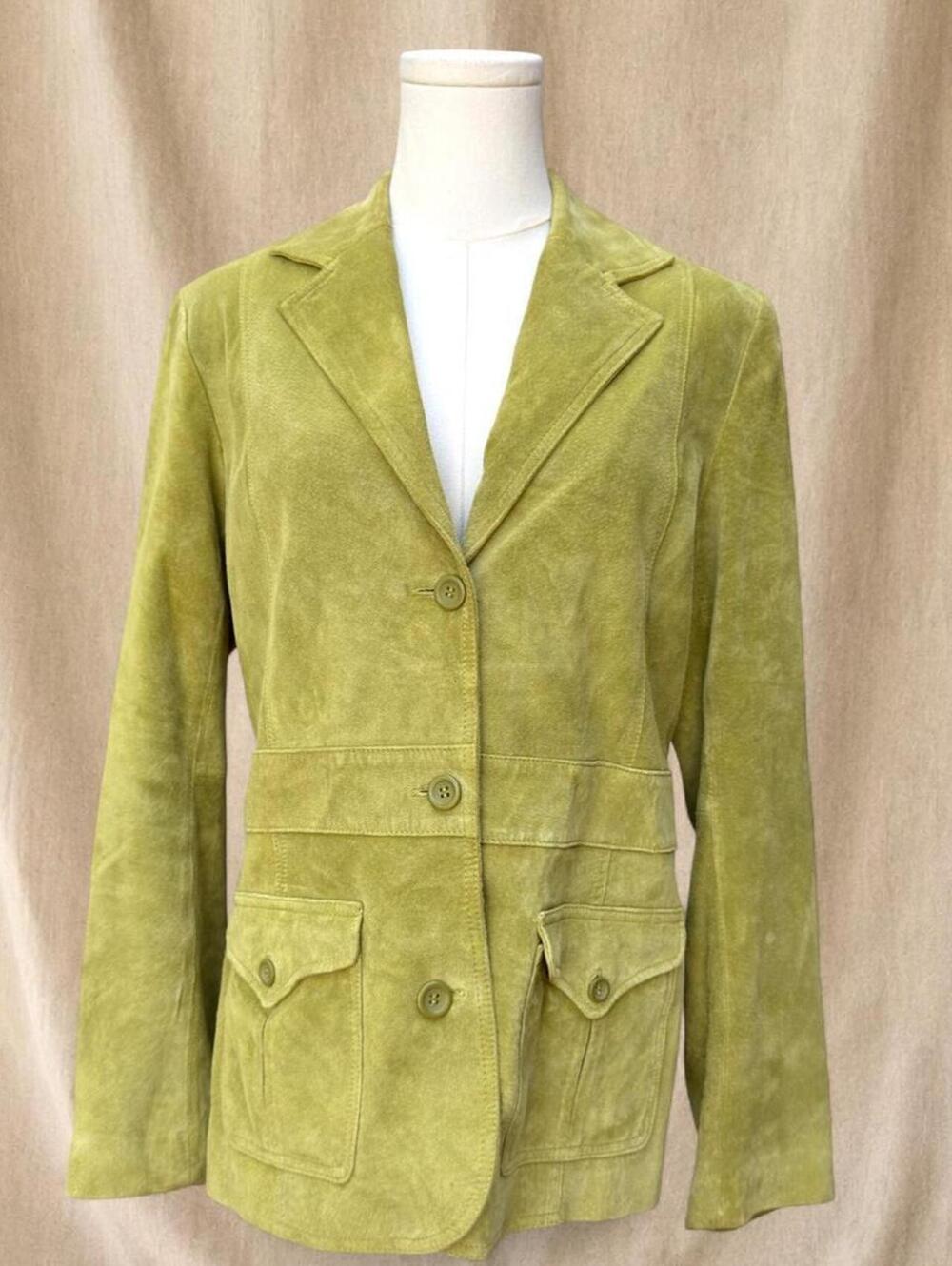 Vintage green suede blazer jacket with button-up front and pockets